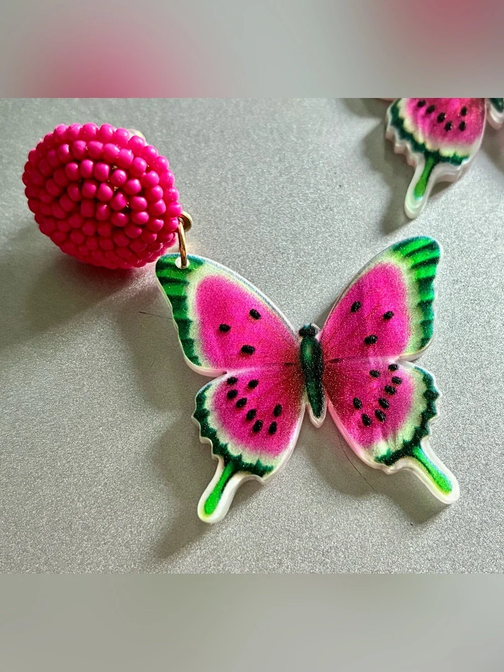 🦋 Pink Watermelon Butterfly Dangle Earrings